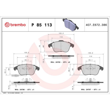 BREMBO Bremsklötze VA AUDI A4, A5 07-17 PRIME LINE P 85 113