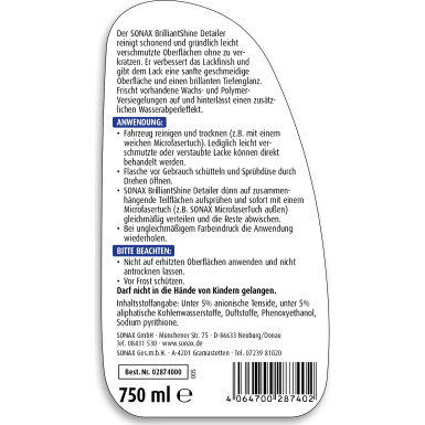 Sonax Xtreme Brillant Shine Detailer 750 ml XTREME BrilliantShine Detailer 02874000