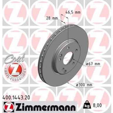 ZIMMERMANN Bremsscheibe 400.1443.20 Coat Z