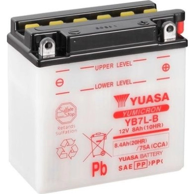 Yuasa Motorradbatterie TROCKEN | Offen ohne Säure | YB7L-B