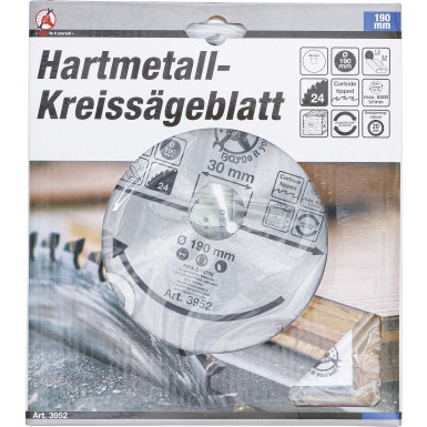 BGS Hartmetall-Kreissägeblatt Ø 190 x 30 x 2,5 mm 24 Zähne BGS Do it yourself 3952