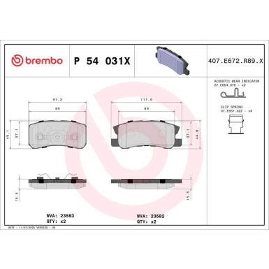BREMBO Bremsklötze HA | CHRYSLER,JEEP,CITROEN,LANCIA,DODGE | P 54 031X BREMBO Bremsklötze HA | CHRYSLER,JEEP,CITROEN,LANCIA,DODGE | P 54 031X