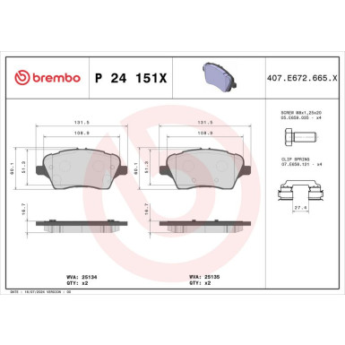 BREMBO Bremsklötze VA FORD B:Max,Fiesta 08 XTRA LINE P 24 151X