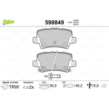 VALEO Bremsbeläge 598849 VALEO Bremsbeläge 598849