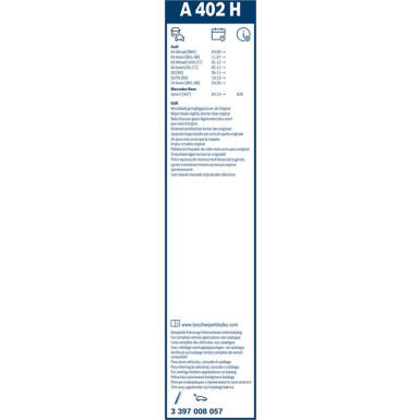 BOSCH | Heckscheibenwischer A402H | AUDI A4 | 3397008057