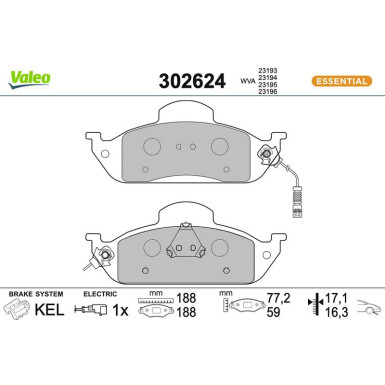 VALEO Bremsbeläge 302624