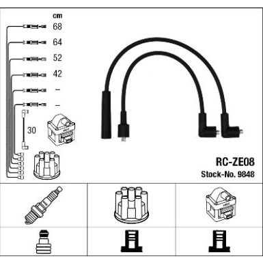 RC-ZE08 NGK | Zündkabelsatz | MAZDA 323 III (BF) 1.4,4.87-7.89 | 9848