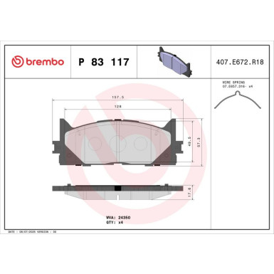 BREMBO Bremsklötze VA | TOYOTA Camry 06 | P 83 117 BREMBO Bremsklötze VA | TOYOTA Camry 06 | P 83 117