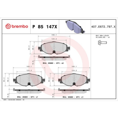 BREMBO Bremsklötze VA/HA AUDI,SKODA,FORD,VW,SEAT 12 XTRA LINE P 85 147X