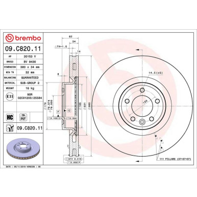 Bremsscheibe VA LAND ROVER PRIME LINE - UV Coated 09.C820.11