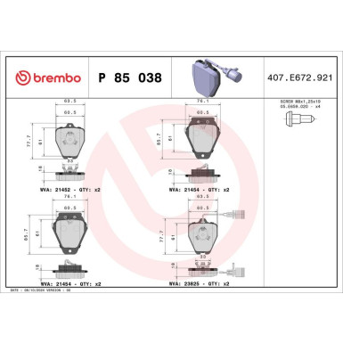 BREMBO Bremsklötze VA | AUDI A6, A8, 100 90-05 | P 85 038