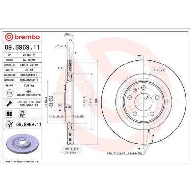 12 481 058 Bremsscheibe HA AUDI A4 08 PRIME LINE - UV Coated 09.B969.11