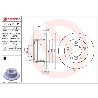17 482 010 Bremsscheibe HA MERCEDES W463,Sprinter,VW LT 01 PRIME LINE 08.7725.20