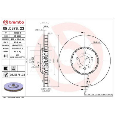 BREMBO Bremsscheibe 09.D878.23 PRIME LINE - Lightweight