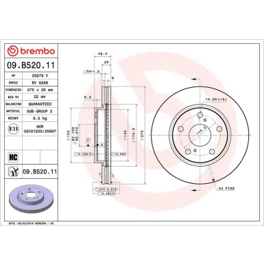 82 481 190 Bremsscheibe VA TOYOTA Prius, RAV4 08 PRIME LINE - UV Coated 09.B520.11