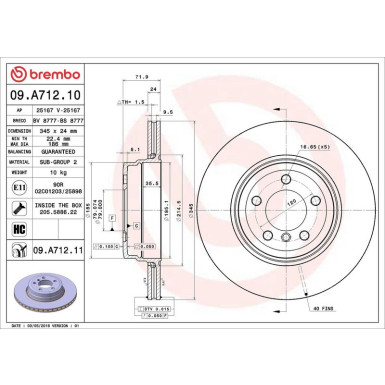 11 482 054 Bremsscheibe HA BMW E65 05 PRIME LINE - UV Coated 09.A712.11