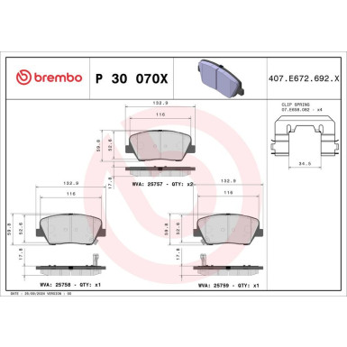 BREMBO Bremsklötze Xtra VA HYUNDAI Nexo, Santa Fe KIA 11 XTRA LINE P 30 070X