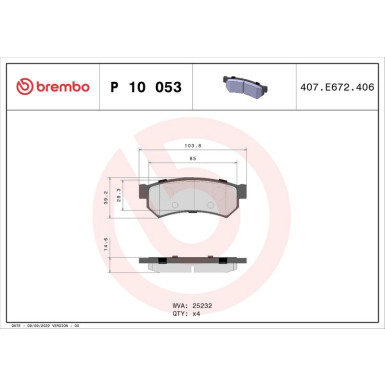 BREMBO Bremsklötze HA | CHEVROLET Lacetti, Nubira 03-11 | P 10 053