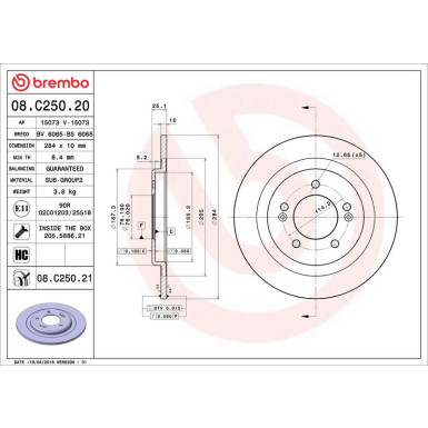 80 482 019 Bremsscheibe HA | HYUNDAI i40 11 | 08.C250.21