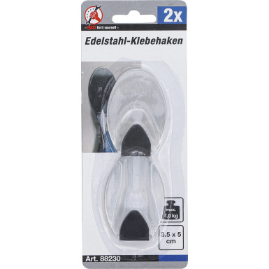 BGS Edelstahl-Klebehaken 35 x 50 mm 1,0 kg 2-tlg BGS Do it yourself 88230