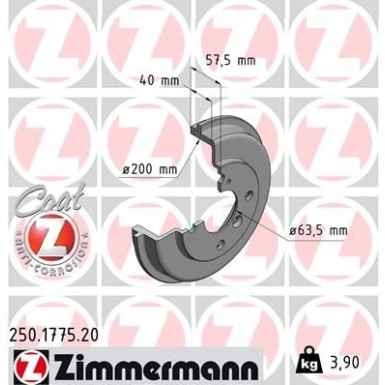ZIMMERMANN Bremstrommel | 250.1775.20