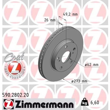ZIMMERMANN Bremsscheibe | 590.2802.20