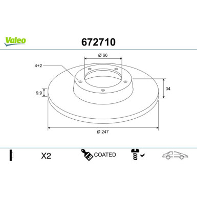 VALEO Bremsscheibe 672710 COATED