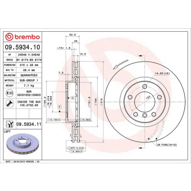 11 481 030 Bremsscheibe VA li BMW E36 M3 92 PRIME LINE - UV Coated 09.5934.11