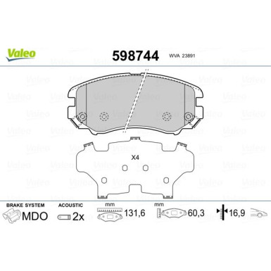 VALEO Bremsbeläge | 598744