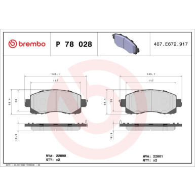 BREMBO Bremsklötze VA | SUBARU Forester,Impreza,XV 16 | P 78 028