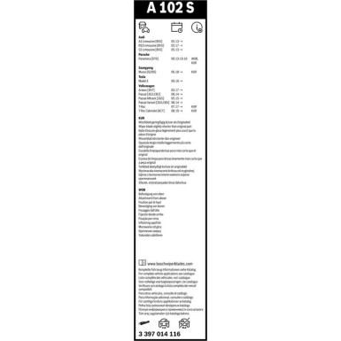 BOSCH | Wischerblatt AeroTwin A102S | VW Passat 08/14 | 3397014116