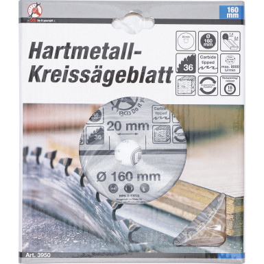BGS Hartmetall-Kreissägeblatt Ø 160 x 20 x 2,4 mm 36 Zähne BGS Do it yourself 3950