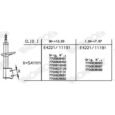 MONROE ORIGINAL-Öldämpfer VA | RENAULT Clio 1.1-1.9D 90-97 | 11191 MONROE ORIGINAL-Öldämpfer VA | RENAULT Clio 1.1-1.9D 90-97 | 11191