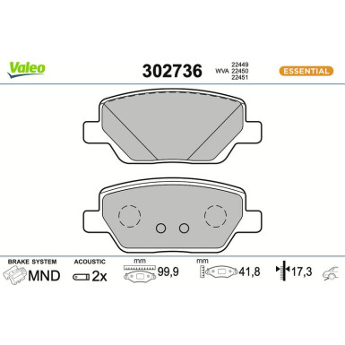 VALEO Bremsbeläge 302736