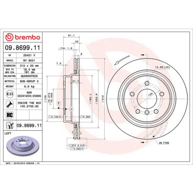 BREMBO Bremsscheibe 09.8699.11 PRIME LINE - UV Coated