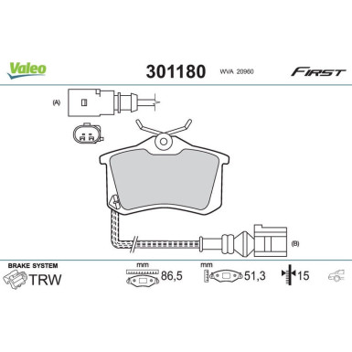 VALEO Bremsbeläge | 301180