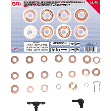 BGS Einspritzdüsen-Kupferdichtring-Sortiment | 551-tlg | 8107