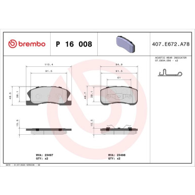 BREMBO Bremsklötze VA | DAIHATSU Sirion 98 | P 16 008