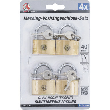 BGS Messing-Vorhängeschloss-Satz | gleichschließend | 40 mm | 4-tlg | 3101