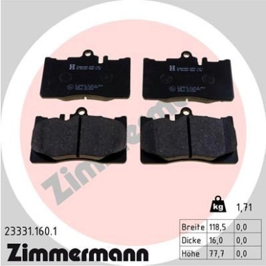ZIMMERMANN Bremsbelagsatz, Scheibenbremse | 23331.160.1