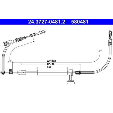 ATE Handbremsseil Seilzug Festellbremse 24.3727-0481.2