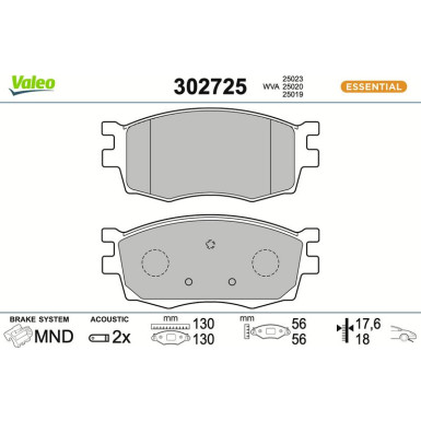 VALEO Bremsbeläge 302725