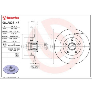 Bremsscheibe HA mit Radlager RENAULT Laguna 07-15 PRIME LINE - With Bearing Kit 08.A826.47