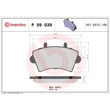 BREMBO Bremsklötze VA | NISSAN Interstar OPEL Movano 99 | P 59 039