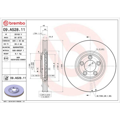 52 481 036 Bremsscheibe VA JAGUAR S-Type,XJ 99 PRIME LINE - UV Coated 09.A528.11