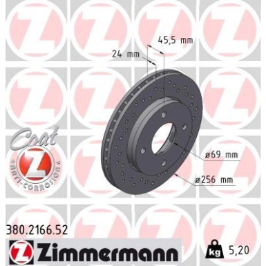 84 481 046 Sport Bremsscheibe VA Sport MITSUBISHI Colt,SMART Forfour 04 SPORT Z 380.2166.52