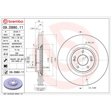 Bremsscheibe VA HYUNDAI Santa Fe 18 PRIME LINE - UV Coated 09.D990.11
