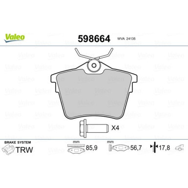 VALEO Bremsbeläge 598664