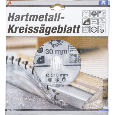 BGS Hartmetall-Kreissägeblatt | Ø 210 x 30 x 2,6 mm | 40 Zähne | 3953