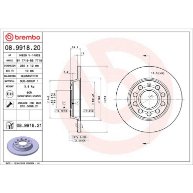 12 482 021 Bremsscheibe HA AUDI A4,SEAT Exeo 00 PRIME LINE - UV Coated 08.9918.21